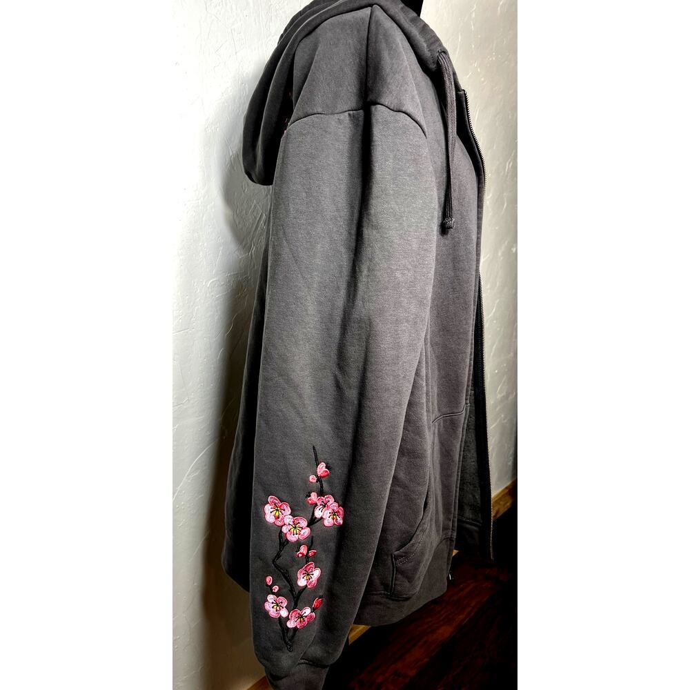 DGK Zen Full Zip Fleece Hoodie Embroidered Cherry Blossoms Drawcord Hood Mens XL - Picture 3 of 14